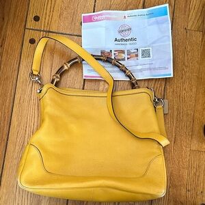 Gucci Yellow Leather Shoulder Bag with Bamboo Handle